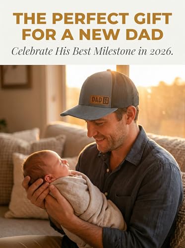 Image of Dad Est 2026 2027 Hat for Men New Dad Gifts Customization Leather Patch Trucker Hat