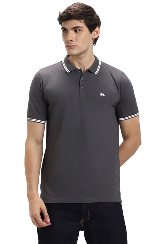 Image of Dennis Lingo Men's Cotton Solid Regular Fit Mandarin Collar Short Sleeve Polo Tshirt