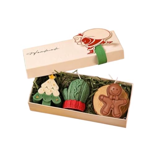 Set regalo di candele profumate natalizie, 6 design unici con diverse fragranze, candele fatte a mano in cera di soia con vassoio in legno, scatola regalo decorativa per le vacanze per la casa e le
