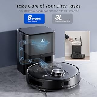 Proscenic Q8 Max+ Robot Vacuum and Mop with Self-Emptying, 8000Pa 200Min Robotic Vacuum, Upgraded from Q8 Max, Obstacle Avoidance, WiFi/Alexa/APP Remote Control Robot Hoover for Floor Carpet Pet Hair