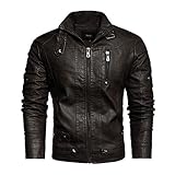 ADMAIEIA Pu Lederjacken Für Herren - Männer Winter Verdicken Casual Motorrad Bomber Dunkelbraun Lederjacken Herbst Männlich Reißverschluss Vintage Pu Mantel Kleidung,XL