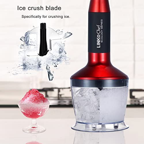 Immersion Blender Linkchef Hand Blender 5 In 1 Powerful 20 Speed Emulsion Blender With 800Ml Beaker, Egg Whisk,500Ml Food Grinder, Ice Crush Blade,For Puree Infant Food, Smoothies, Sauces And Soups #TOP4