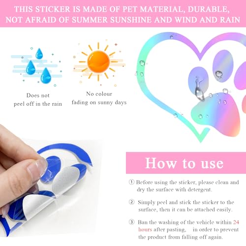 Yourkar Pet Dog Paw Print Sticker, Love Heart Dog Paw Stamped Automotive Window Decor Decal, Cute Paw Stickers for Vehicles Windows Walls Laptop Luggage, Exterior Car Accessories (Colorful)