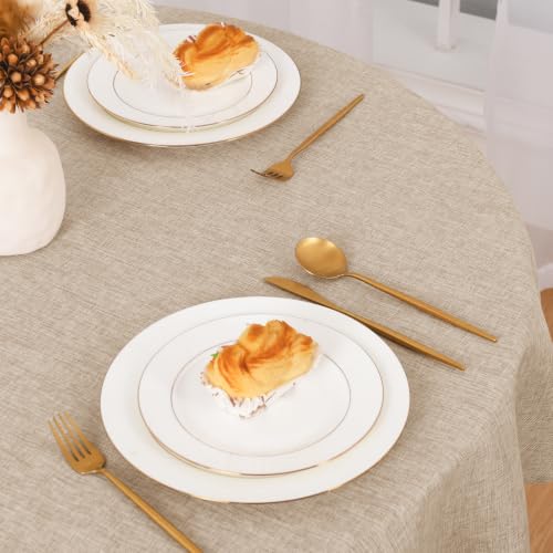JIUZHEN Beige Rund Tischdecke Abwaschbar Leinen Tischdecken 140cm – Ansicht 4