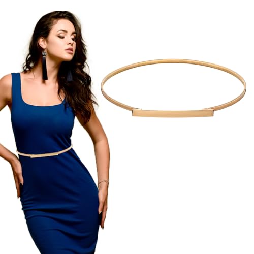 YUXIANLB 1 cinturón de cintura de metal delgado dorado ajustable para mujer, vestidos, faldas, jeans, pantalones, bodas, fiestas, trajes casuales, elegante accesorio moldeador del cuerpo, regalo para