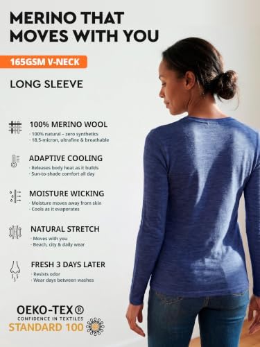 MERINNOVATION 100% Merino Wool Base Layer for Women - Long Sleeve Merino Wool V-Neck Women's Top - 1