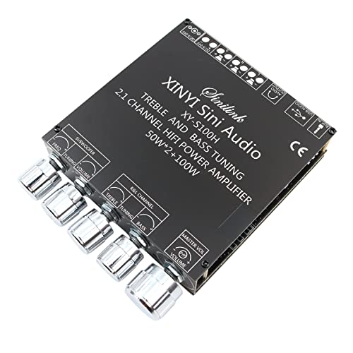 Hsthe Sea Bluetooth Subwoofer Amplifier Board Hifi Stereo 2.1 with Treble and Bass Control Regulation 50WX2+100W DC 12V-24V Audio Power