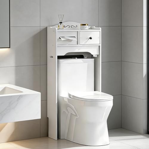 Image of LYGXKRVU Over Toilet Storage Rack,Bathroom Cabinet with Paper Holder Stand,Wood-Plastic Composite Board Over Toilet Shelf,mueble para baño(Height43.3in width18.8in)