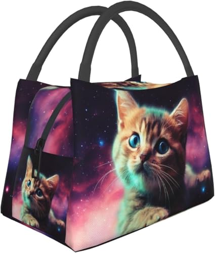 断熱ランチバッグ メンズ レディース 大人用 再利用可能なランチボックス ギャラクシー キャット 赤ちゃん 漏れ防止 クーラーバッグ 大容量 フードランチコンテナ ランチトートバッグ オフィス 仕事 ピクニック用