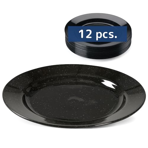 Abena Gastro Reusable Plastic Dinner Plates - 18cm, Pack of 12, Granite Black, Hard Plastic, Dishwasher Safe, Unbreakable
