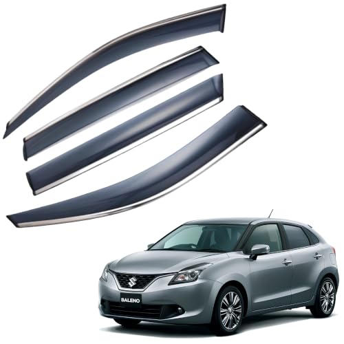Image of CAR SAAZ Chrome Line Door Visor for BALENO (2015-2018) (Set of 4Pcs) | Wind Deflector, Rain Guard