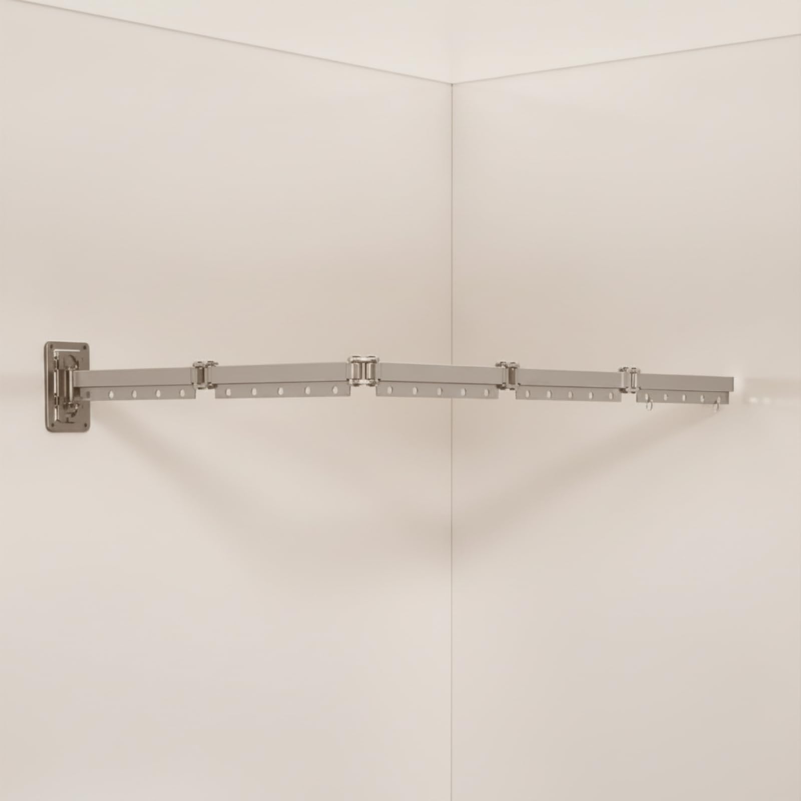 Badezimmer Duschvorhang Klappbare Wandgarderobe Kleiderstange Wäschetrockner Wandhalter Metall Aluminium Matt Kompakt mit Verstellbarer Winkelstütze, Milchweiß, Dreifach-Wäscheständer