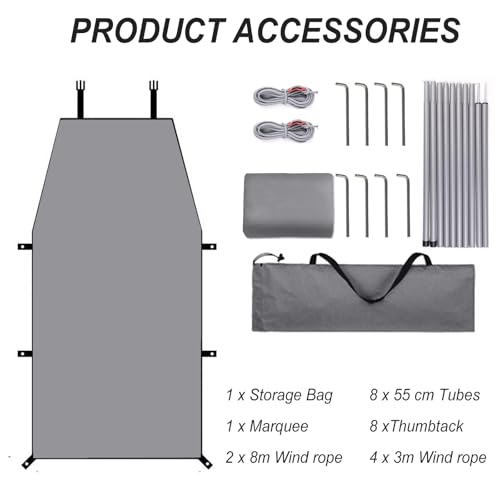 Outdoor Wasserdicht Sonnensegel,Auto Heckklappenzelt mit UV Schutz,Dachträger Sonnenschutzdach Heckklappe Autozelt Sonnendach Motorhome Tarp für Camper,SUV & Wohnwagen(grau, 300 * 200cm)