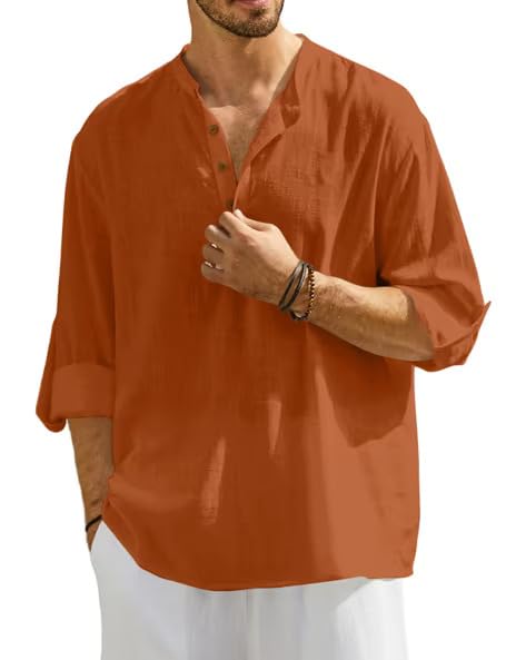 shree ravi fab Men's Cotton Kurta with Mandarin Collar, Pink, Full Sleeves, Button Placket, Regular Fit, Lightweight Breathable Fabric for Casual-picture-18