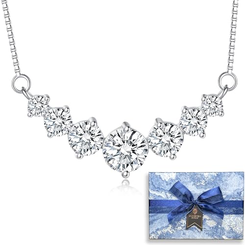 DUNSTEN Lab Created Moissanite Diamond Necklace for Women - Hypoallergenic S925 sterling silver 17 inch - Brilliant round cut rated D color and VVS1 clarity - Ethically sourced gift for her