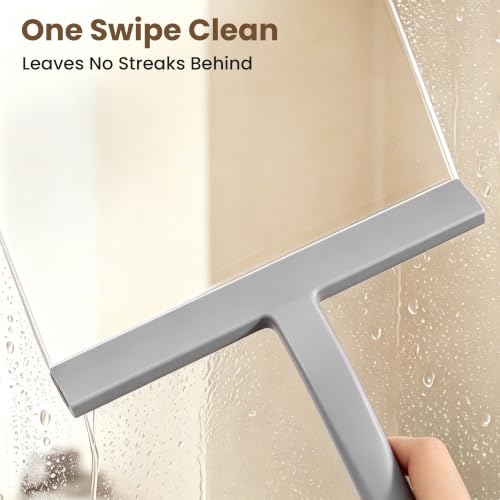 Image of 10 Inch Silicone Shower Squeegee for Glass Doors, Streak-Free, Grey