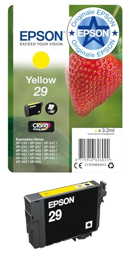 Epson Serie 29 Standard Fragole, Cartucce Claria Home per Stampante Inkjet, Single Pack 1 Colore (Giallo) Formato STD, Stampe Casa/Ufficio fino 180 Pagine, Confezione Retail
