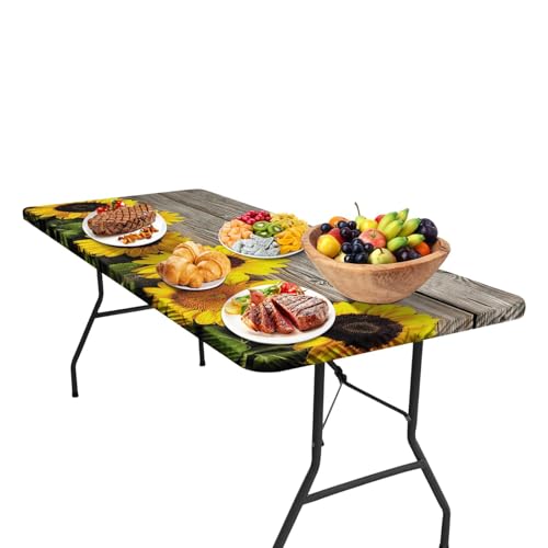 Samuliy Mantel elástico para mesa de picnic al aire libre, diseño de girasol, protector de mesa portátil para exteriores, fácil de limpiar