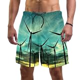 ✤ Tamaño :XXL Eslifey Wind Turbine Farm Over Sunset Swim Trunks elástico traje de baño pantalones cortos para hombres