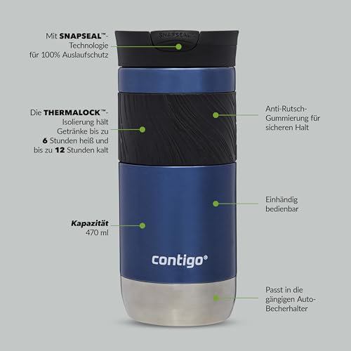 Contigo Byron 2.0 Thermobecher, Edelstahl Isolierbecher mit Snapseal Verschluss, Kaffeebecher to go, 100% auslaufsicher… – Ansicht 2