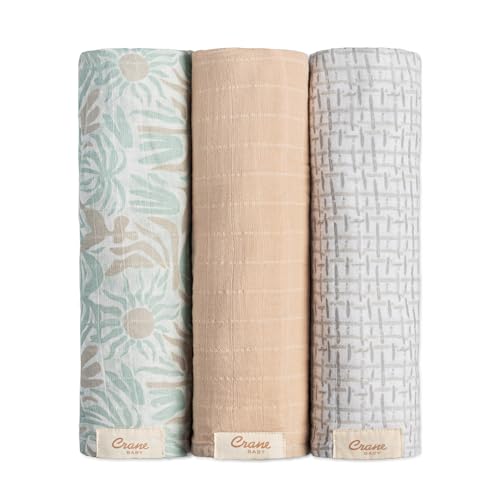 Image of Crane Baby 100% Cotton Muslin Swaddle Blankets, Beach Life Starfish, Baby Swaddle Blanket, Set of 3, 47" x 47", Swaddles for Newborns, Baby Muslin Swaddle Blanket, Swaddle Blankets for Boys & Girls