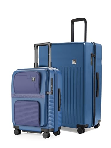 Image of EUME Aerotop Cabin + Classic Check-in Large Trolley Bag Set of 2 | Aerotop Top Open Cabin Suitcase with Laptop Compartment + 75cm Large Check-in Luggage | Polycarbonate | TSA Lock | Black
