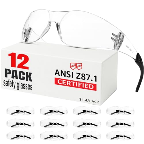 ANSI Z87.1 Clear Safety Glasses12 pack, Safety Glasses for men an...