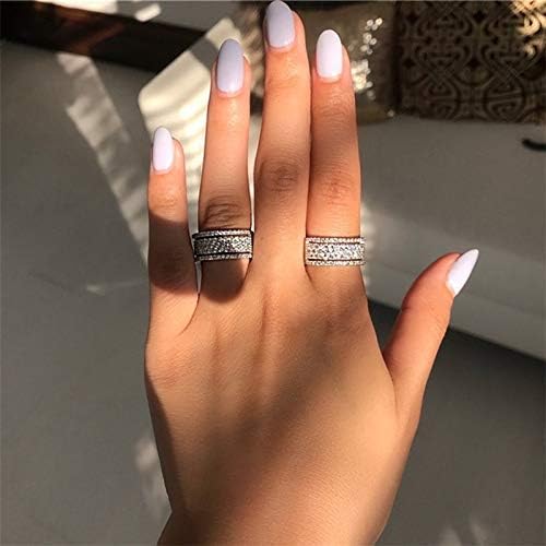 925 Sterling Silver Shiny Full Diamond Ring Cubic Zirconia Rings CZ Diamond Multi Row Ring Eternity Engagement Wedding Band Ring for Women