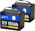 WattCycle 12V 100Ah LiFePO4 Lithium Battery 2 Pack - BCI Group 24, 15000 Cycles, Built-in 100A BMS, Low-Temperature Protection - Ideal for RVs, Golf Cart, Home Energy Storage, Marine (2 Pack)