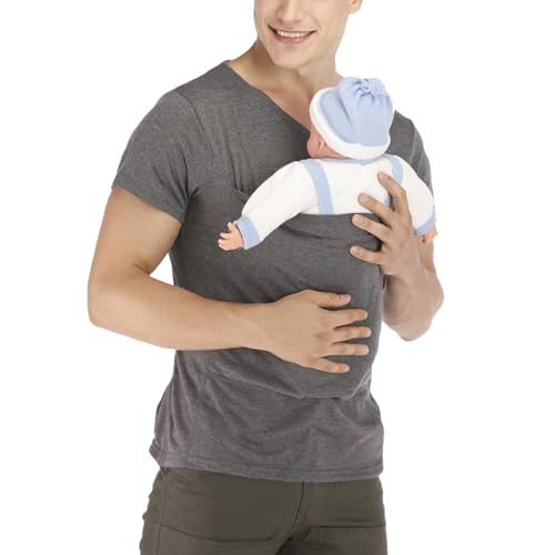 Image of HyabDiop Kangaroo Shirt for Dad and Baby, Dad Shirt with Baby Pouch V Neck Dad Kangaroo T-Shirt Dad Baby Carrier Shirt