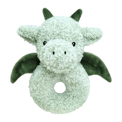 Image of Doindute Baby Dragon Soft Rattle Toy, Plush Dinosaur Infant Shaker Rattle Easy-Grasp Stuffed Animal Toy, Gifts for Newborns Babies Toddlers Boys Girls, Green, 6 Inches