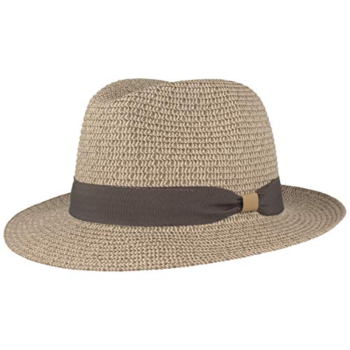 Breiter Strohhut Trilby Sommerhut Sonnenhut aus 100% Papier knautschbar mit Garnitur Besonders Leicht, Flexibel, Hautfreundlich Bequem Grau meliert, M