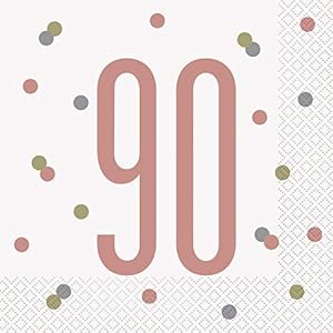 Papierservietten – Zahl 90 – 16,5 cm – Glitzer-Roségold-Geburtstag – 16er-Packung
