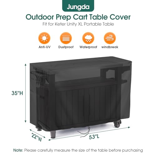 Jungda Prep Table Cover for 52 Inch Keter Unity XL Portable Outdoor Table and Storage Cabinet, Outdoor Bar Tables Cover Waterproof Heavy Duty for Patio Grill Tables by Jungda - Used condition - Image 2