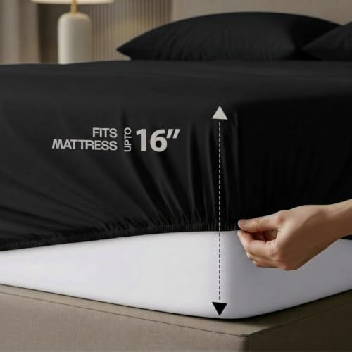 Image of 8-Pack Hotel Size Full Size Sheet Set, Soft Brushed Microfiber Hotel Sheets, Hotel Quality Bedding, Deep Pocket, Shrink & Fade Resistant, Easy Care, Black