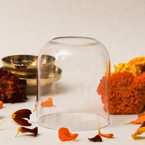 Klassic Curved Borosilicate Glass Shade Without Diya | Diya Cover for Bedroom & Mandir, Pooja, Home Decoration & Gifts, Tealight, 3 inches Height, 2.7 inches Width | Pack of 1