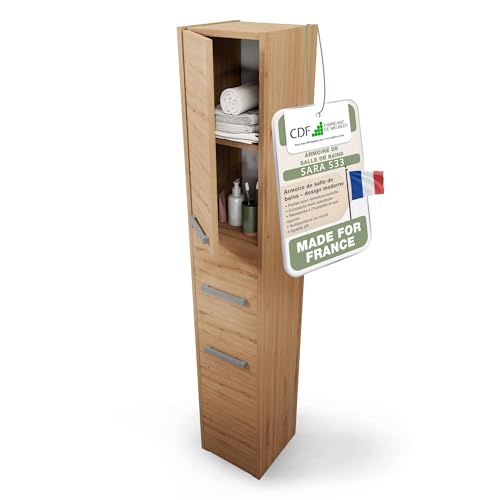 CDF Meuble de Salle de Bain – Colonne de Rangement étroite 30 x 30 x 170 cm avec Porte et étagères – Armoire Haute Moderne pour Salle de Bain – Chêne...