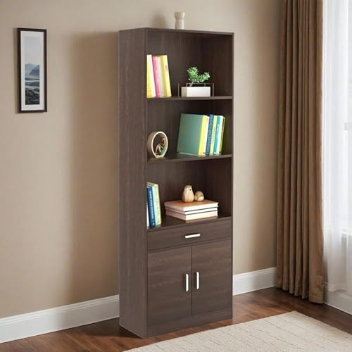 Image of CASPIAN Wooden Cabinet (Rainforest Dark) | Multipurpose Engineered Wood Pre-Assembled Furniture | for Home, Living Room, Kitchen, Indoor, Outdoor Use | Open Book Shelf with 7 Compartments