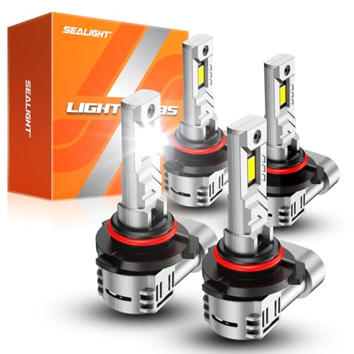 SEALIGHT HB3 9006 Bulbs, 60000LM 8X Brightness 9005 HB4 Bulbs, 6500K Cool White, 15000RPM Fan, Plug and Play, IP68 Waterproof Light Bulbs, Pack of 4