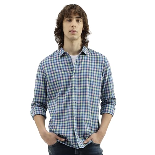 Image of United Colors of Benetton Slim Fit Spread Collar Checkered Shirt