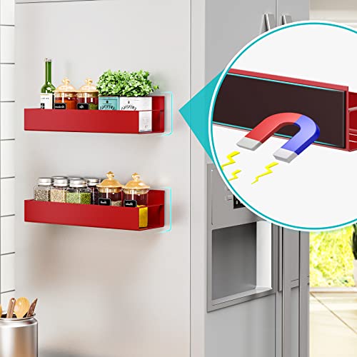 Image of OrganizeMee Movable Kitchen Organizer Storage Spice Magnetic Rack,Decorate Your Fridge,Washing Machine & Microwave Oven with Metal Fridge Side Rack 1 Year Warranty: Red,Window Mount,Floating Shelves