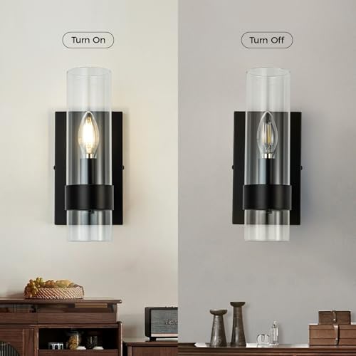 Image of MAYNA Indoor Wall Sconce Light Fixtures, Black Bathroom Vanity Lighting Fixtures Over Mirror with Cylinder Glass, Wall Lamp for Bedroom Kitchen Sink Hallway Living Room