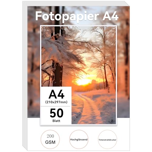 XiaoLidm 50 Blatt A4 Fotopapier Fotopapier A4 Glänzend 200g/m Sofort Trocken Wasserfest Hochweiß Photopapier Fotokarten Photokarten Photo Paper für Tintenstrahldrucker