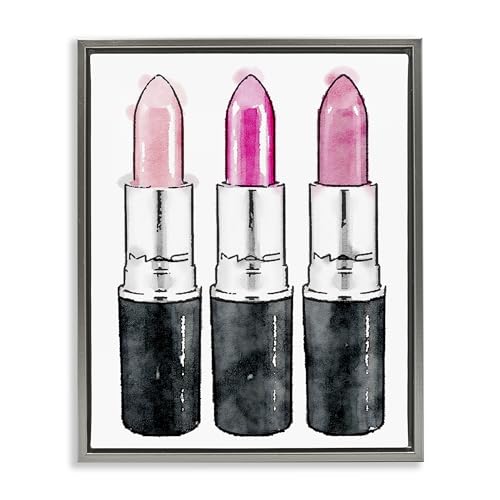 Image of Stupell Industries 'Three Pink Lipsticks', Floating Frame Canvas Art, Gray, 17 x 21 Inches, Easy to Hang and Sturdy, Made in USA, by Amanda Greenwood | Stupell Industries | Gray, 17 x 21 Inches, Easy to Hang and Sturdy, Made in USA, by Amanda Greenwood