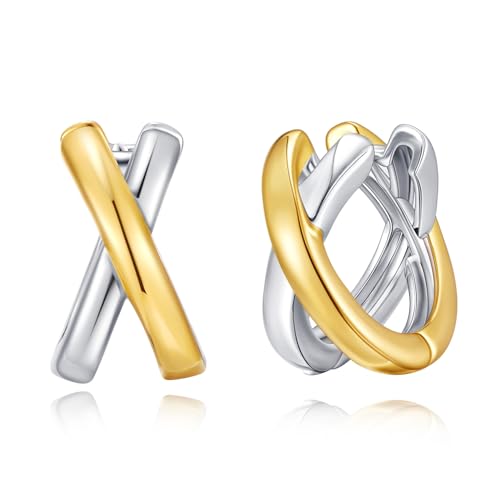 Two Tone Hoop Earrings For Women Statement Gold And Silver Earrings Mixed Metal Earring