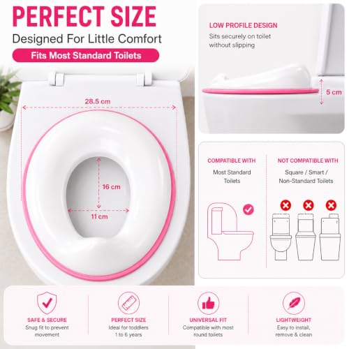 Image of Zollyss Potty Seat for Kids 2-5 Years, Portable Baby Toilet Seat Cover with Splash Guard, Non-Slip Toddler Potty Training Seat for Boys & Girls, Fits Round & Oval Western Toilets, Pink