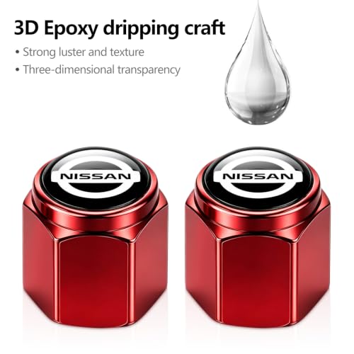 Image of Tire Valve Stem Caps Cover for Nissan Metal Car Wheel Air caps Auto Valve Stem Caps Accessories 4 Pack RED