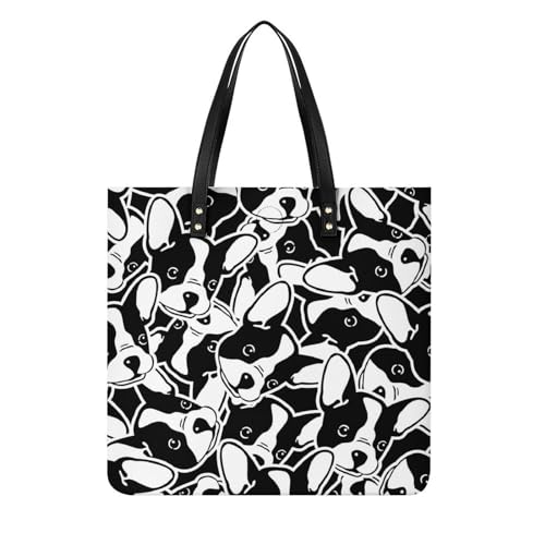 Sac shopping chien noir et blanc grand cabas robuste pour voyager léger et organisé