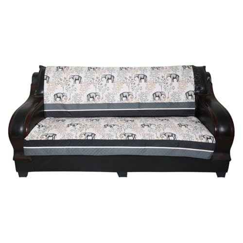 Image of 7 Seater Sofa Cover | Universal Non-Slip Fully Covered Protector for 3+2+2 Sofa Set | Durable Slipcover for Living Room Elephant Serenity (Grey Charcoal)