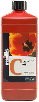 Mills Nutrients C4 0.7-3-3 - 1L - Red - Metal, Plastic - Hydroponic Nutrient Solution - Garden